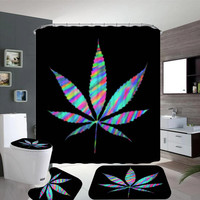 Bakeey Plant Leaves Printed Curtain For Bathroom Shower Anti-slip Bath Mat Sets Toilet Cover Kitchen Carpet-4-piece Set