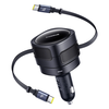 Baseus BSCC-TX-0-CC 60W 2-Port USB PD Car Charger Adapter Built-in Type-C+Type-C Retractable Cable Support PD QC SCP AFC