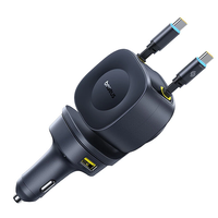 Baseus PrimeTrip VR2 Max 100W 2-Port USB PD Car Charger with Integrated Dual USB-C Telescopic Cable PD QC Support SCP Fa