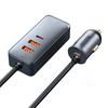 Baseus120W PPS Multi-Port Fast Charging Car Charger With Extension Cord 3U+1C Gray