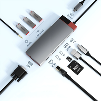 Basix 10 in 1 USB Hub Type-C Docking Station to PD 100W USB3.0*3 SD TF RJ45 1000M VGA 3.5mm Audio for Macbook