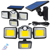 Bikight Solar LED Light Outdoor 3 Head Motion Sensor 270 Wide Angle Illumination Waterproof Lights Wall Lamp Street For
