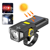 BIKIGHT Solar Rechargeable Zoomable Bicycle Headlight 1600mAH Anti-glare Red Warning Lamp Type-C Charging Bike Front Lig