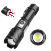 BikightPowerful Zoomable Flashlight with COB Sidelight with 18650 Battery Magnet Tail,  High Power Tactical Torch USB R