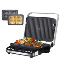 BioloMix 2000W 6 in 1 Electric BBQ Grill with Digital Controls Reversible Plates Nonstick Surface Digital Griddle Panini