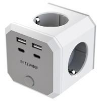BlitzWolf BW-EC2 8-in-1 Wall Cube Socket EU Plug Power Outlet Extender 4000W with Switch 4 AC Outlets / 2 USB-A / 2 USB-