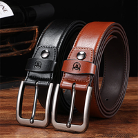 BULLCAPTAIN 130cm Genuine Leather Mens Pinch-buckle Belt with Box Birthday Gift for Husband Father Son