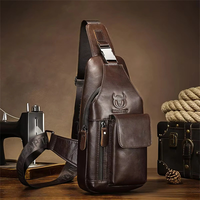 BULLCAPTAIN 8-inch Genuine Leather Chest Bag Retro Large Capacity Mens Crossbody Bag Fashion Shoulder Bag