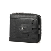 BULLCAPTAIN Genuine Leather Bifold Men Zipper Wallet RFID Blocking Mutil Card Holder Coin Purse Small Cash Clip