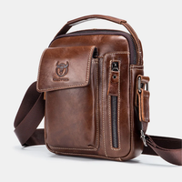 BULLCAPTAIN Genuine Leather Business Messenger Bag Retro Mini Vintage Shoulder Bag Crossbody Bag for Men Multi-functiona
