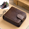 BULLCAPTAIN Genuine Leather Men Zipper Wallets Vintage Short Multi-card Storage Male Card Holder Clip RFID Blocking Wall