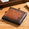 BULLCAPTAIN Genuine Leather RFID Blocking Wallet for Men,  Retro Thin Short Multi-functional ID Credit Card Holder Multip