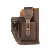 BULLCAPTAIN Genuine Leather Waist Bag for Men Belt Bag Packs 7inch Cell Phone Purse Waist Bag Wear Buckle Retro Belt Pac