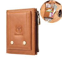 BULLCAPTAIN Genuine Leather Wallet for Men, Small Coin Purse, Mini RFID Card Holder, High Quality Hardware Card Wallet