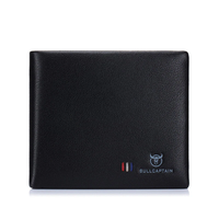 BULLCAPTAIN Men Black Soft Genuine Leather Wallets Business Casual Bifold Card Holder Purse Birthday Gifts for Father Hu