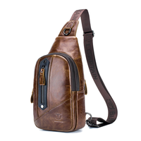 BULLCAPTAIN Men Genuine Leather Chest Bag Multi-pockets Compartment Fashion Casual Shoulder Backpack for Travel
