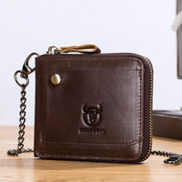 BULLCAPTAIN Men Genuine Leather Wallets Multifunction Bifold Zipper Wallets RFID Anti-magnetic Multi-card Slot Card Hold
