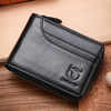 BULLCAPTAIN Men Short Wallet RFID Blocking Card Holder Cowhide Coin Purse Retro Genuine Leather Clutch Zipper Male Money