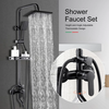 BVSOIVIA 3 IN 1 Bathroom Shower Faucet Rainfall Shower Set Matte Black Wall Mount Bathtub Shower Mixer Tap Shower System
