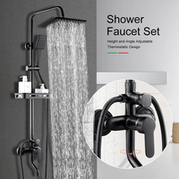BVSOIVIA 3 IN 1 Bathroom Shower Faucet Rainfall Shower Set Matte Black Wall Mount Bathtub Shower Mixer Tap Shower System