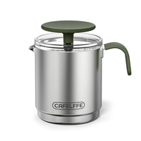 CAFELFFE Portable Manual Milk Frother Cup Stainless Steel Hand Pump Foam Maker Easy Cleaning Travel Use for Latte Cappuc