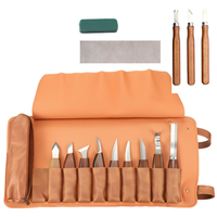 Carving Knife Set 12PCS Wood Handle High-Quality Carbon Steel Blades with Leather Roll and Sharpening Kit for Woodworkin
