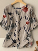 Casual Flower Print Button Front Short Sleeve Crew Neck Blouse