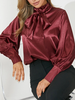 Celmia Long Sleeve Stand Collar Casual Leisure Solid Blouse For Women