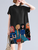 Character Print Pocket Doll Collar Short Sleeve Casual Midi Dress