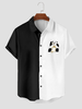 ChArmkpR Mens Cartoon Cat Panda Print Patchwork Lapel Short Sleeve Shirts