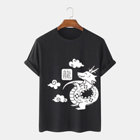 ChArmkpR Mens Cartoon Chinese Dragon Print Crew Neck Short Sleeve T-Shirts
