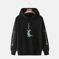 ChArmkpR Mens Cartoon Dinosaur Japanese Sleeve Print Daily Drawstring Hoodies