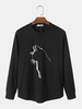 ChArmkpR Mens Cat Graphic Crew Neck Curved Hem Long Sleeve T-Shirts