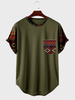 ChArmkpR Mens Ethnic Geometric Print Patchwork Chest Pocket Curved Hem T-Shirts