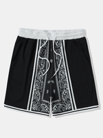 ChArmkpR Mens Ethnic Paisley Print Patchwork Ribbed Cuff Shorts