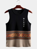 ChArmkpR Mens Ethnic Totem Patchwork Japanese Print Sleeveless Tanks