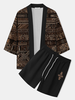 ChArmkpR Mens Ethnic Tribal Geometric Pattern Loose Kimono Two Pieces Outfits