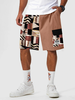 ChArmkpR Mens Geometric Pattern Patchwork Flap Pocket Loose Cargo Shorts