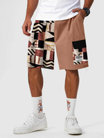 ChArmkpR Mens Geometric Pattern Patchwork Flap Pocket Loose Cargo Shorts