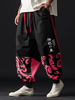 ChArmkpR Mens Japanese Print Patchwork Loose Drawstring Waist Pants with Pockets
