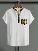 ChArmkpR Mens Leopard Wave Striped Print Texture Short Sleeve Henley Shirts