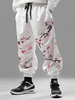 ChArmkpR Mens Pant Japanese Floral Print Drawstring Waist Loose Elastic Cuff Trousers