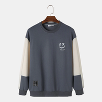 ChArmkpR Mens Pullover Hoodies Smile Face Print Contrast Patchwork Pullover Sweatshirts