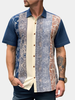 ChArmkpR Mens Shirt Vintage Geometric Print Patchwork Lapel Short Sleeve Shirts Summer Holiday Beach Shirt