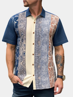 ChArmkpR Mens Shirt Vintage Geometric Print Patchwork Lapel Short Sleeve Shirts Summer Holiday Beach Shirt