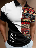 ChArmkpR Mens Smile Ethnic Geometric Print Patchwork Short Sleeve Golf Shirts