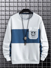 ChArmkpR Mens Smile Face Print Patchwork Crew Neck Pullover Sweatshirts
