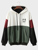 ChArmkpR Mens Smile Print Color Block Patchwork Kangaroo Pocket Hoodies Winter
