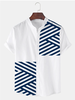 ChArmkpR Mens Striped Shirt Patchwork Stand Collar Casual Short Sleeve Casual Shirts