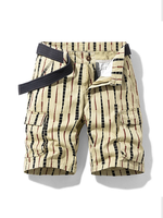ChArmkpR Mens Striped Short Cargo Pocket No Belt Casual Shorts